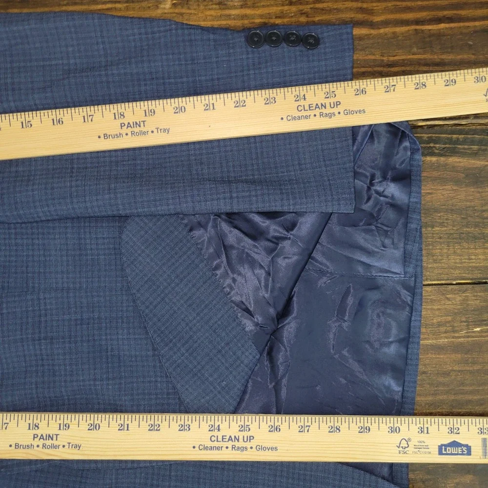 Calvin Klein Men's Sport Coat‎ Blazer Two Button Navy Blue Checked Wool Size 44R